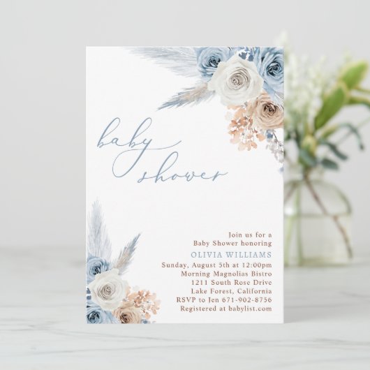 Stofbloem Stofblauw Boho Baby Shower Kaart (Staand voorkant)