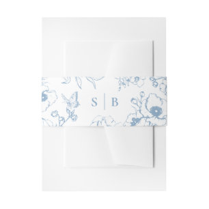 Stofbloem Tuin Monogram Trouw in Stofblauw Uitnodigingen Wikkel