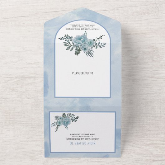 Stofbloem waterverf bloemen boog bloem bruiloft  all in one uitnodiging (Buitenkant)