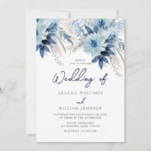 Stofbloem Waterverf Bloemen met Marineblauwe Trouw Kaart (Voorkant)