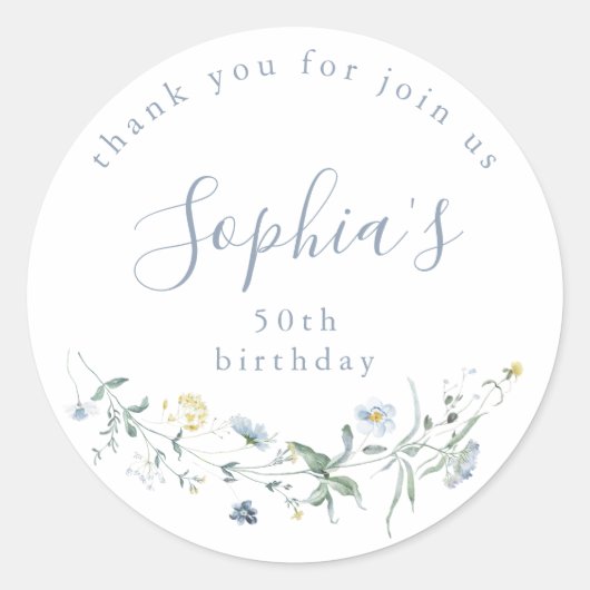 Stofbloem Wilde Bloem Rustieke Boho Verjaardags Ca Ronde Sticker (Voorkant)