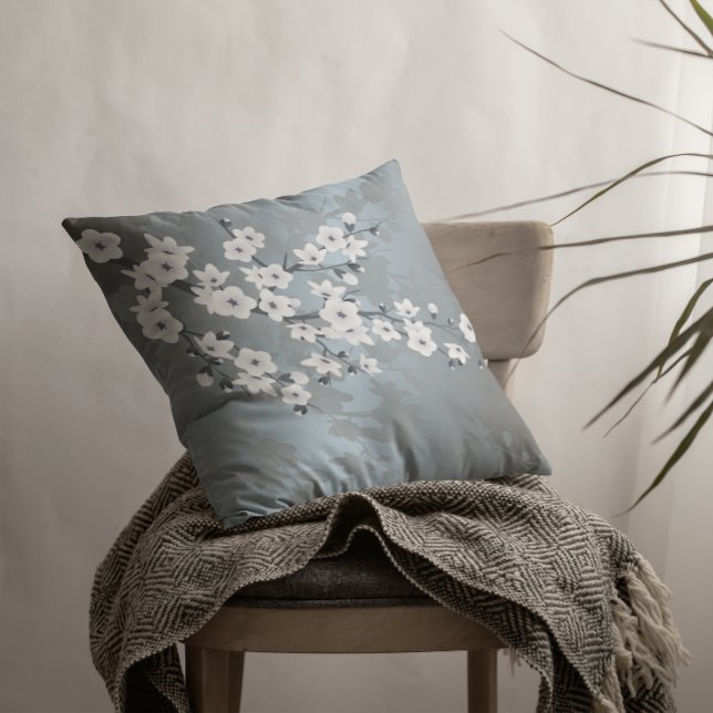 Stofbloem Wit Blauw Bloemmotief Kussen (Creator heeft geüpload)