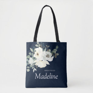 Stofbloem Wit & Blauw - Marineblauw Tote Bag