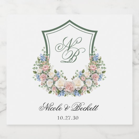 Stofbloem Witte Bloemen Trouw Sparkling Wijnetiket (Enkel label)