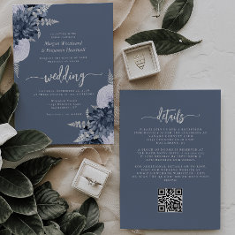 Stofbloem Zilveren Bloemen QR Code Trouwen Kaart