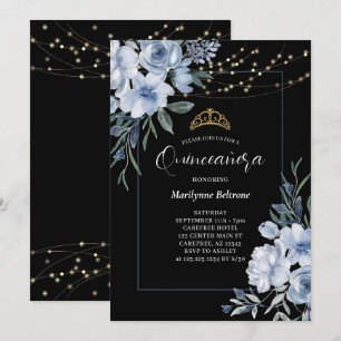 Stofbloem Zwarte Quinceañera Uitnodiging