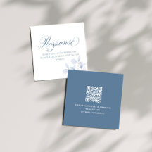 Stofbloemige blauwe bloemen QR-huwelijksbijlagekaa