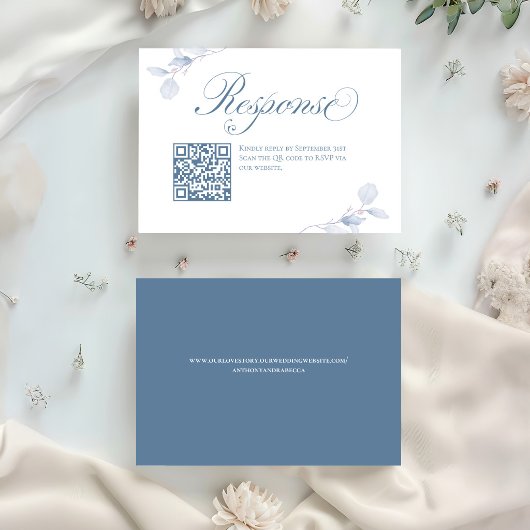 Stofbloemige Blauwe Bloemencode QR Code Huwelijksr RSVP Kaartje