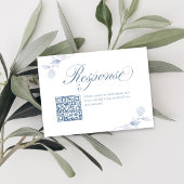 Stofbloemige Blauwe Bloemencode QR Code Huwelijksr RSVP Kaartje