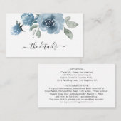 Stofbloemige Blauwe Bloemige Leisteen Pastel Trouw Informatiekaartje (Voorkant / Achterkant)