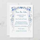 Stofbloemige Blauwe Bloemige Save The Date Website (Voorkant)