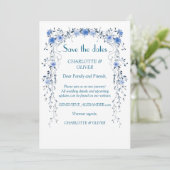 Stofbloemige Blauwe Bloemige Save The Date Website (Staand voorkant)