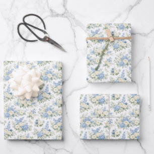 Stofbloemige Blauwe Crème Bloemstukken Bruiloft Br Inpakpapier Vel