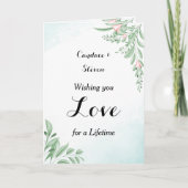 Stofbloemige Blauwe Eucalyptus Huwelijksgelukwense Kaart (Voorkant)