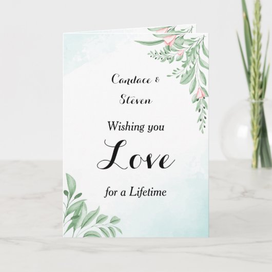 Stofbloemige Blauwe Eucalyptus Huwelijksgelukwense Kaart (Voorkant)