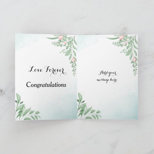 Stofbloemige Blauwe Eucalyptus Huwelijksgelukwense Kaart (Binnen)