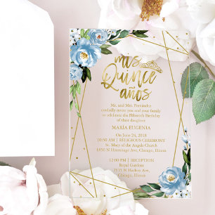 Stofbloemige Blauwe Geometrische Quinceañera Acryl Uitnodigingen