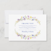 Stofbloemige blauwe kuif bruiloft bedankkaart (Voorkant)