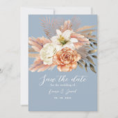 Stofbloemige Blauwe Perzik Bloemige Boho Bruiloft Save The Date (Voorkant)