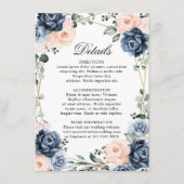 Stofbloemige Blauwe Perzikroze Geometrische Trouwd Informatiekaartje (Voorkant)