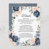 Stofbloemige Blauwe Perzikroze Geometrische Trouwd Informatiekaartje (Voorkant / Achterkant)