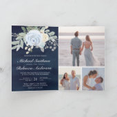 Stofbloemige blauwe QR-code Navy bruiloft (Binnen)