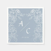 Stofbloemige Blauwe Roos Bruilofts Monogram Bloem Servet (Voorkant)