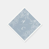 Stofbloemige Blauwe Roos Bruilofts Monogram Bloem Servet (Hoek)