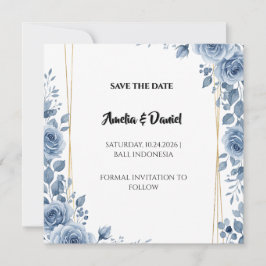 Stofbloemige Blauwe Save the Date Kaart