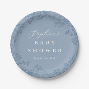 Stofbloemige Blauwe Vintage Baby Shower met Bloeme Papieren Bordje