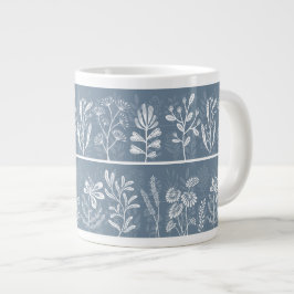 Stofbloemige Blauwe Whimsical Botanische Silhouett Grote Koffiekop