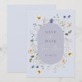 Stofbloemige Blauwe Wilde Bloem Bruiloft 'Save the Save The Date (Voorkant / Achterkant)