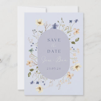 Stofbloemige Blauwe Wilde Bloem Bruiloft 'Save the Save The Date