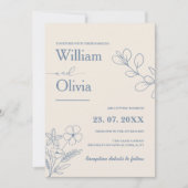 Stofbloemige blauwe wilde bloemen bruiloft kaart (Voorkant)