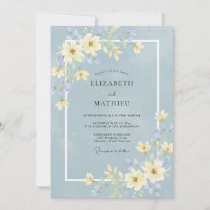 Stofbloemige Blauwe Zachte Wilde Bloemen Bruiloft Kaart