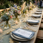 Stofbloemige Folk Bruiloft in Blauwtinten Menu