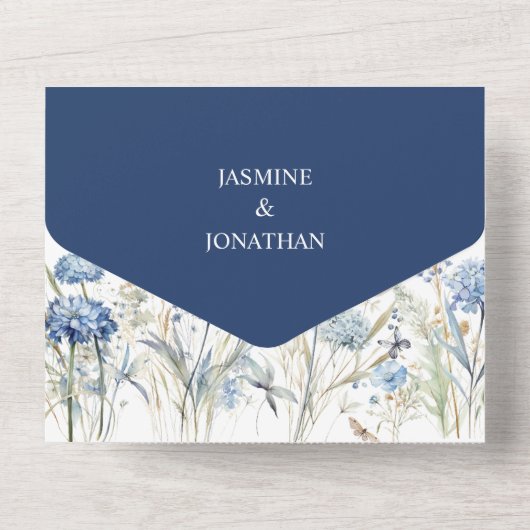 Stofbloemige korenbloemen, bruiloft van de Zoete W All In One Uitnodiging (Achterkant)