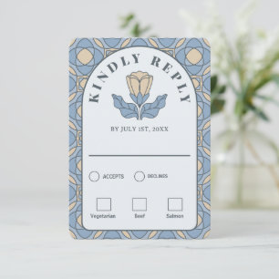 Stofbloemkleurige Art Nouveau RSVP kaart maaltijdk