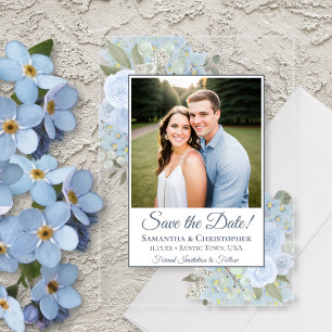 Stofbloemrozen & Foto Trouw Save the Date Acryl Uitnodigingen