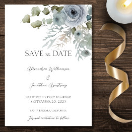 Stofbloemrozen op Witte Trouwkaart Save The Date