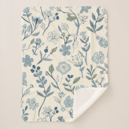 Stofbloemweide Botanisch Patroon in Stofblauw Sherpa Deken