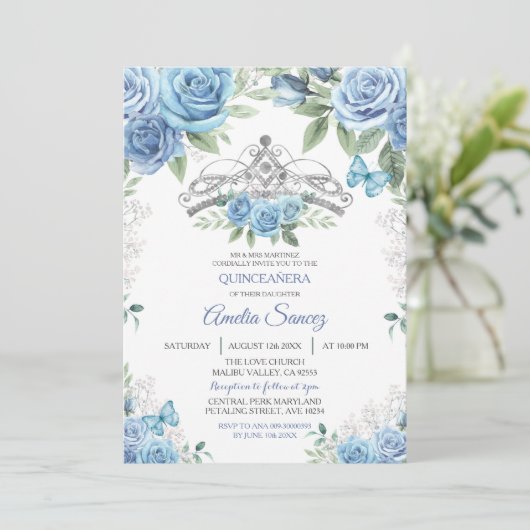 Stofbloue Mexicaanse meisje Mis XV verjaardagsuitn Kaart (Staand voorkant)