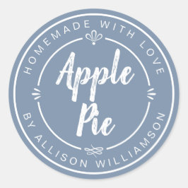 Stofbloue zelfgemaakte appelpastei ronde sticker