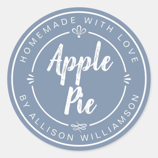 Stofbloue zelfgemaakte appelpastei ronde sticker (Voorkant)