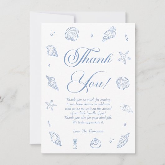 Stofblouse Blauwe Strand Coastal Baby Shower Bedankkaart (Voorkant)