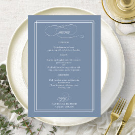 Stofblouw Blauwe Elegante Kalligrafie Trouwmenu Menu