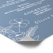 Stofbruiloft Blauw | Wilde Bloemen Bar Menu Poster (Hoek)