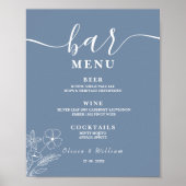 Stofbruiloft Blauw | Wilde Bloemen Bar Menu Poster (Voorkant)