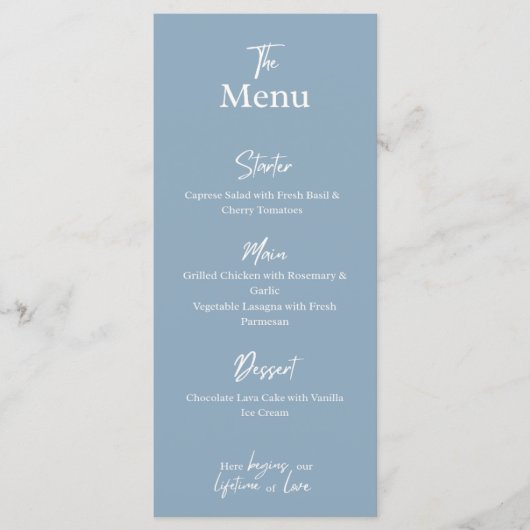 Stofbruiloft diner feest menu kaart (Voorkant)