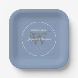 Stofbruiloft Elegant Grijs Monogram Papieren Bordje